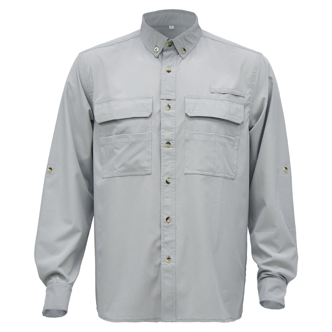 Comfortable men's long sleeve outdoor shirt. Quick-dry fabric, ideal for fishing, hiking, travel, & casual activewear.