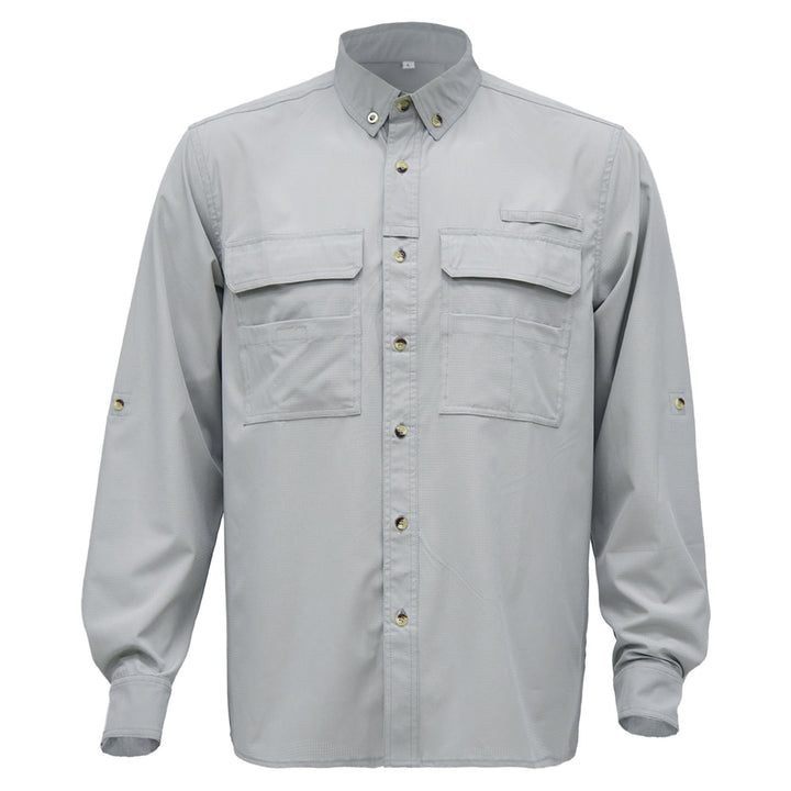 Comfortable men's long sleeve outdoor shirt. Quick-dry fabric, ideal for fishing, hiking, travel, & casual activewear.
