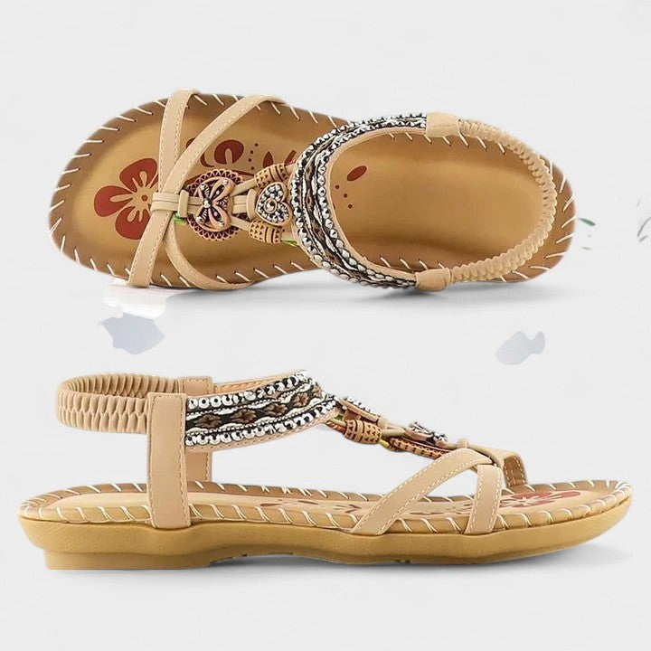 Women's T-strap orthopedic flat sandals with ankle strap. Summer comfort & support for everyday wear.