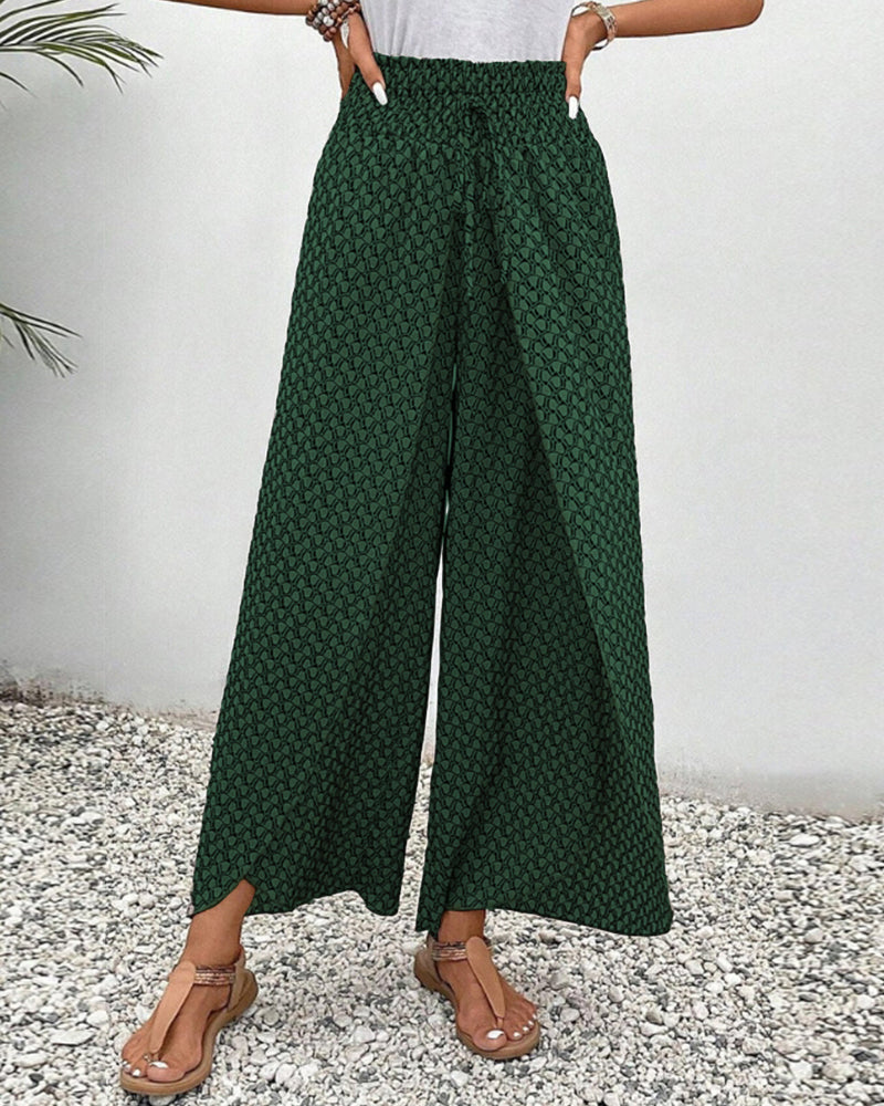 Isolde women's stylish geometric print wide leg pants, high waist and comfortable for modern casual fashion.