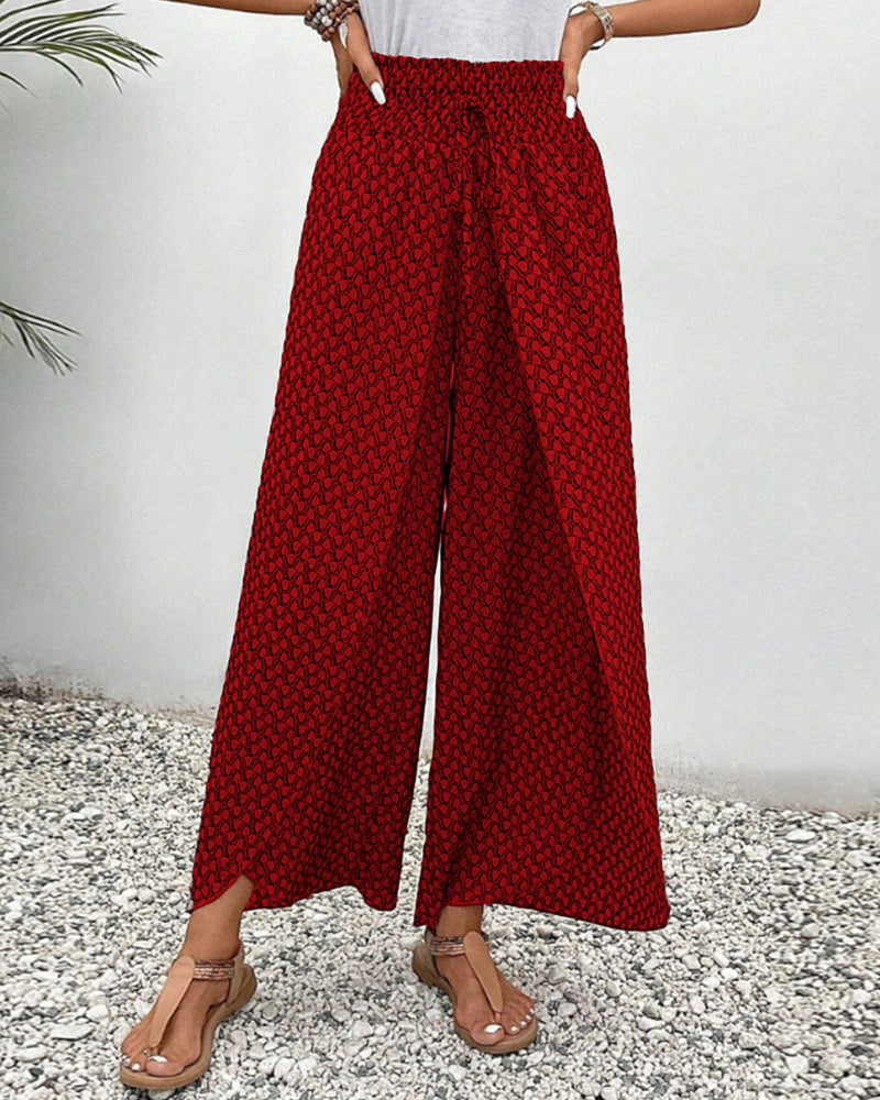 Fashionable women's high waist wide leg pants, a comfortable geometric print perfect for versatile casual wear.