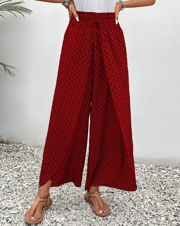 Fashionable women's high waist wide leg pants, a comfortable geometric print perfect for versatile casual wear.