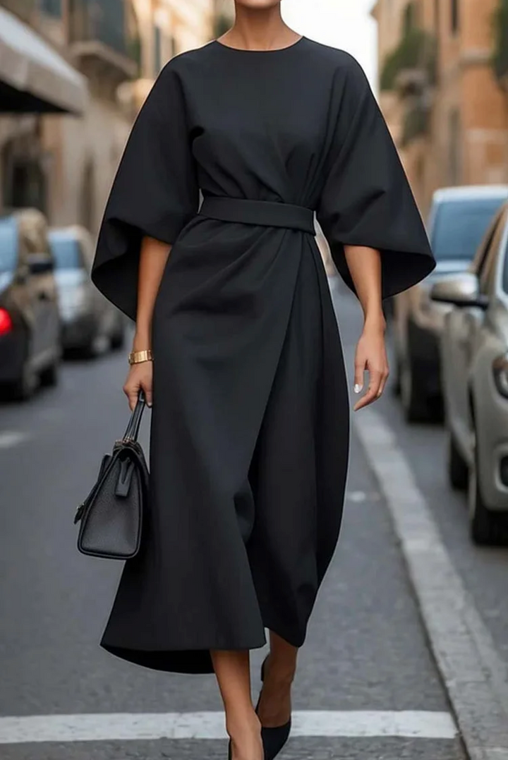 Ivy Women's Effortless Belted Cocktail Dress with elegant kimono sleeves, perfect for special occasions.