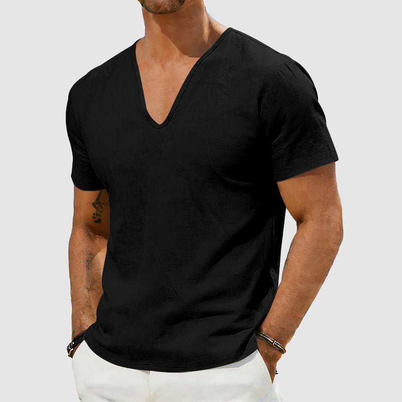 Men's V-neck textured short sleeve t-shirt. Pullover, comfortable men's apparel for casual & relaxed style.