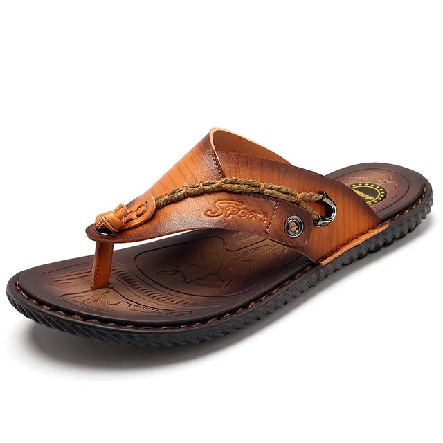 Men's braided thong sandals for beach and casual summer comfort.