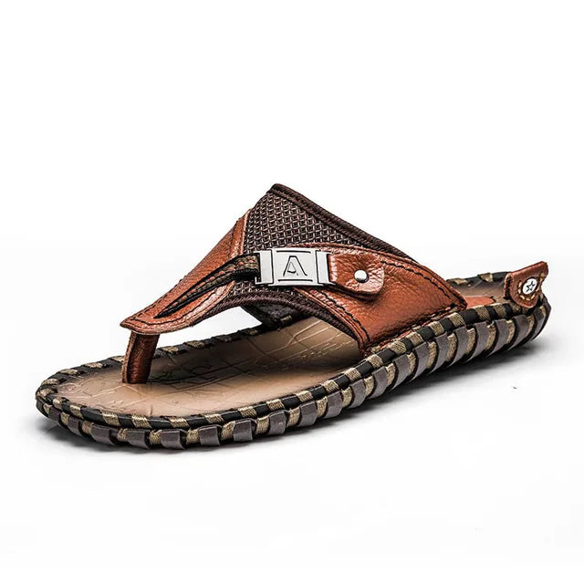 Stylish men's braided thong sandals, comfortable slip-on design for beachwear and casual summer outings.