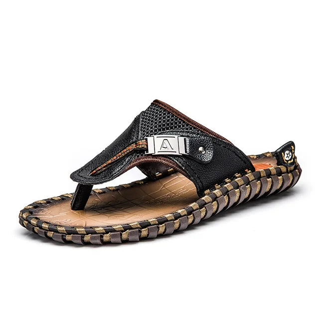Close-up of the braided straps on men's thong sandals, showcasing texture and quality for stylish summer comfort.