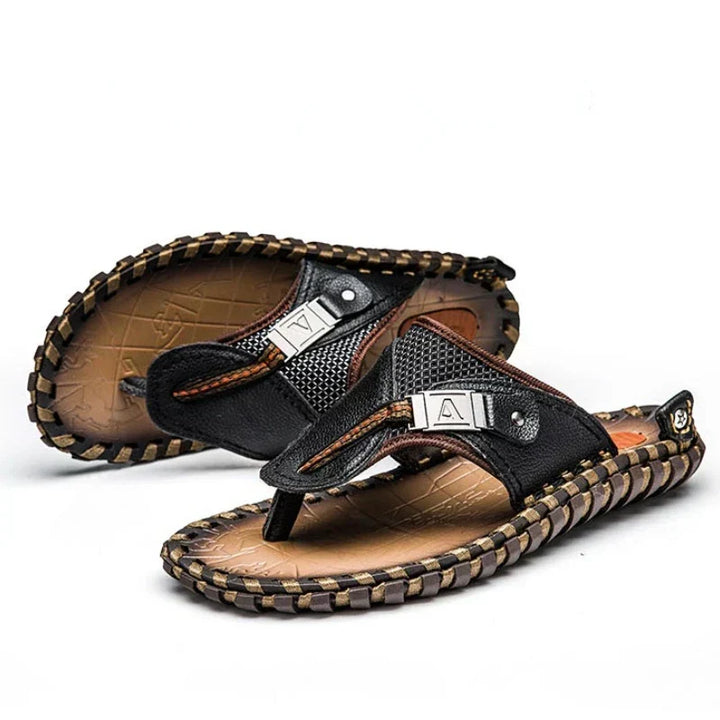 Versatile men's slip-on braided thong sandals, offering comfort and style for beach, travel, and casual summer days.