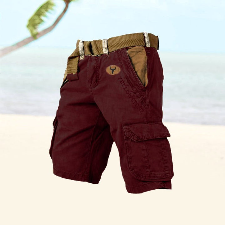 Men's relaxed-fit cargo utility shorts with multiple functional pockets, perfect for outdoor activities & summer comfort.