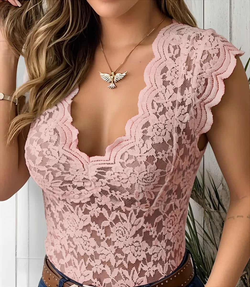 Elegant women's short sleeve V-neck top, fitted for a polished and sleek style.