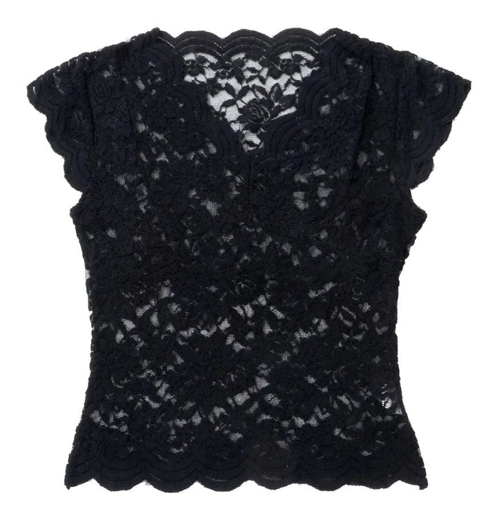 Chic women's V-neck fitted short sleeve blouse for elegant evenings and dinners.