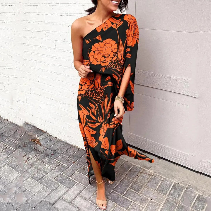Stylish women's floral one-shoulder maxi dress. A relaxed fit, elegant design for race day or summer occasions.