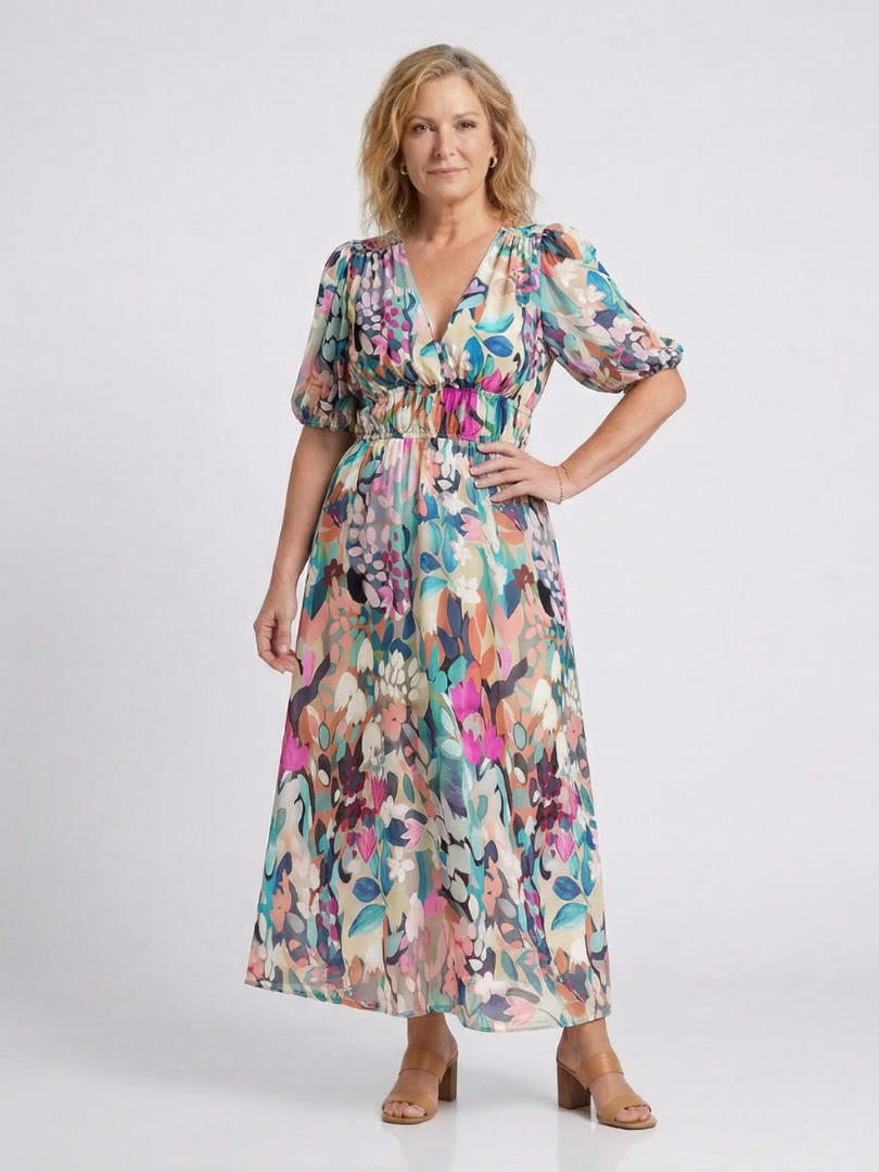 Jasmine | Women's Floral V Neck Midi Dress - Floral - Image 3