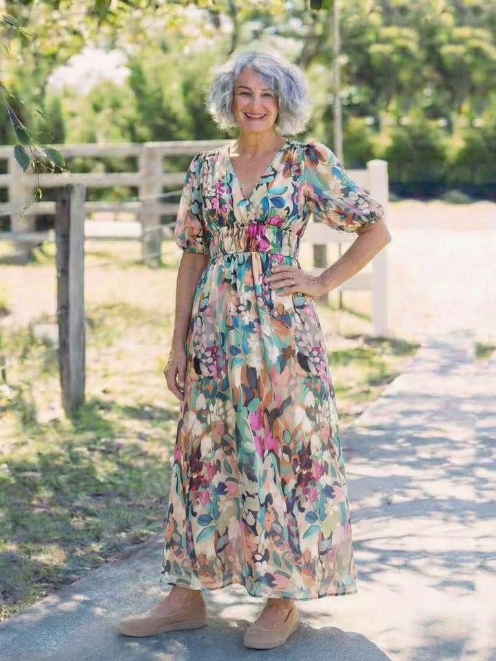 Jasmine | Women's Floral V Neck Midi Dress - Floral - Image 4