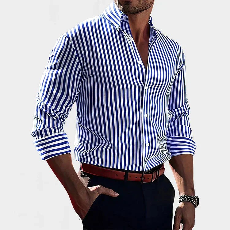 Versatile women's fashion blouse with vertical stripes. A chic long sleeve top, perfect for casual or office wear.
