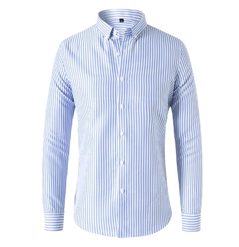 Stylish women's vertical stripe button-down shirt. Classic long sleeve blouse, ideal for elegant everyday wear.