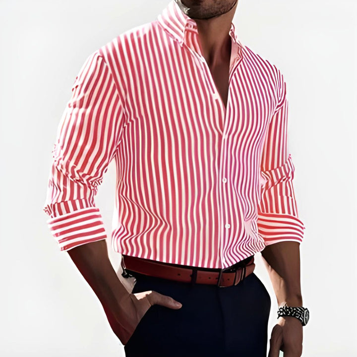 Chic women's vertical stripe casual top. An elegant long sleeve everyday blouse, versatile for any women's fashion.