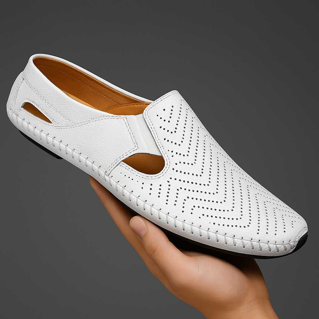 Durable men's perforated sandals, great for outdoor, beach, and pool wear.
