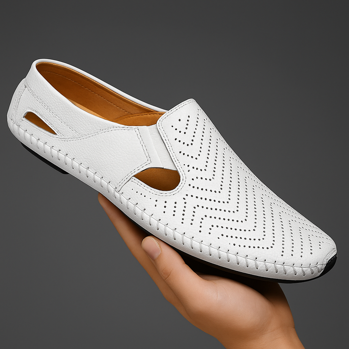 Durable men's perforated sandals, great for outdoor, beach, and pool wear.