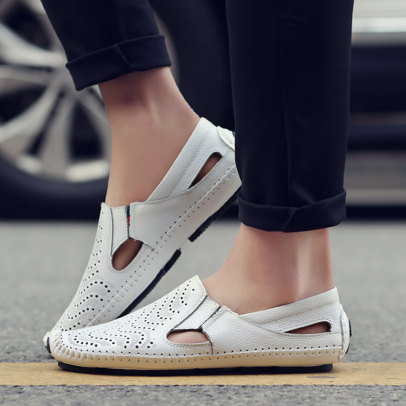 Comfort-first men's perforated slip-ons with stylish woven design, perfect for summer.