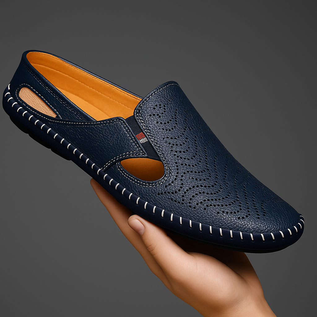 Classic men's slides with breathable perforations & fashionable woven stitch, summer essential.