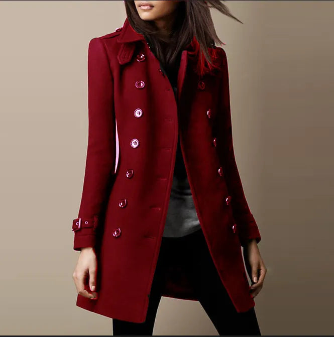 Jasper | Women's Double Breasted Long Coat - Black - Image 4