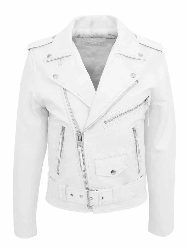 Iconic men's black leather biker jacket, perfect for a stylish outerwear look with its classic tailored fit.