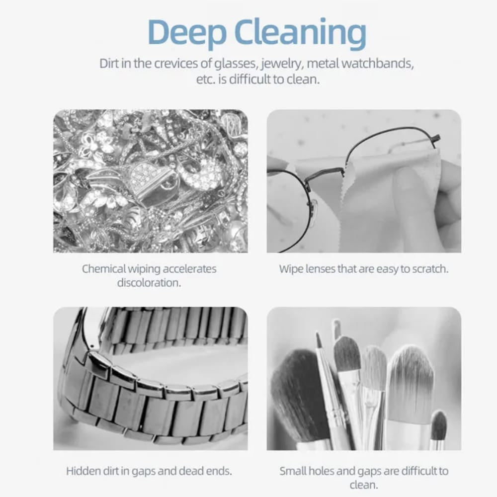 Advanced ultrasonic cleaner for glasses, jewelry, watches. Restores sparkle gently. Essential home tech gadget.