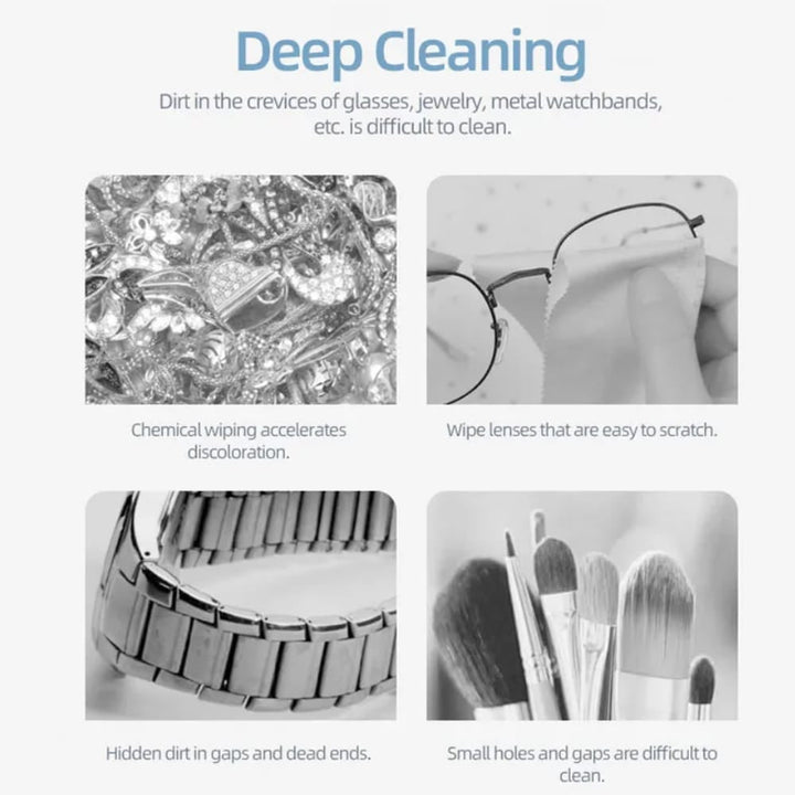 Advanced ultrasonic cleaner for glasses, jewelry, watches. Restores sparkle gently. Essential home tech gadget.