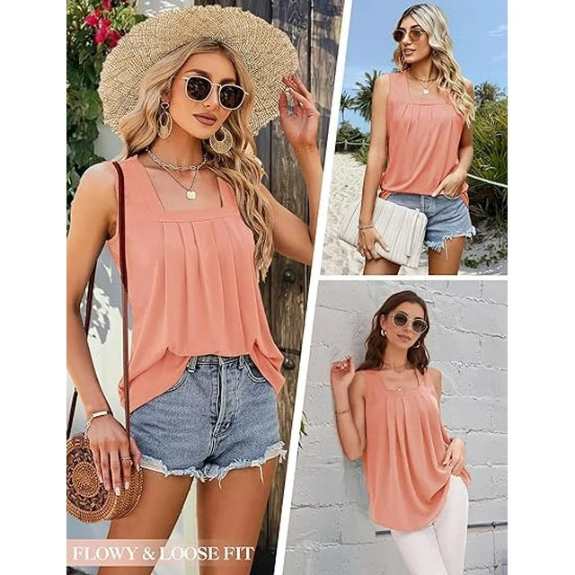 Summer-ready elegant sleeveless women's top with a distinctive square neck, perfect for versatile styling.