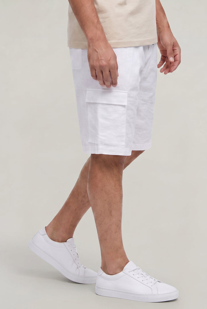 Polished men's cargo shorts. Drawstring waist & multiple pockets. Ideal for warm weather, casual summer style.