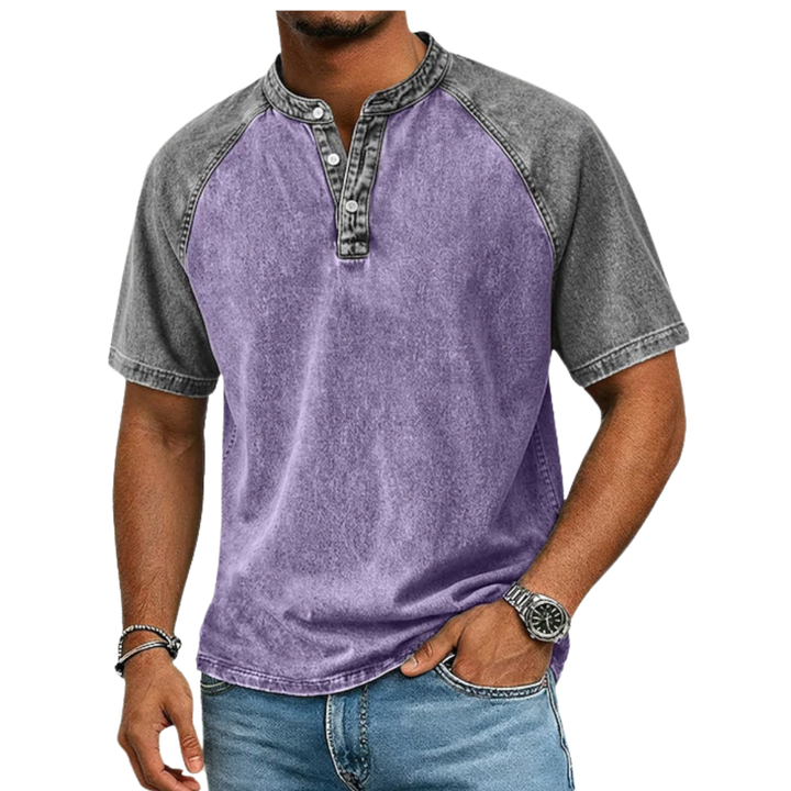 Versatile men's two-tone Henley t-shirt in a relaxed fit, perfect for smart casual & everyday wear.