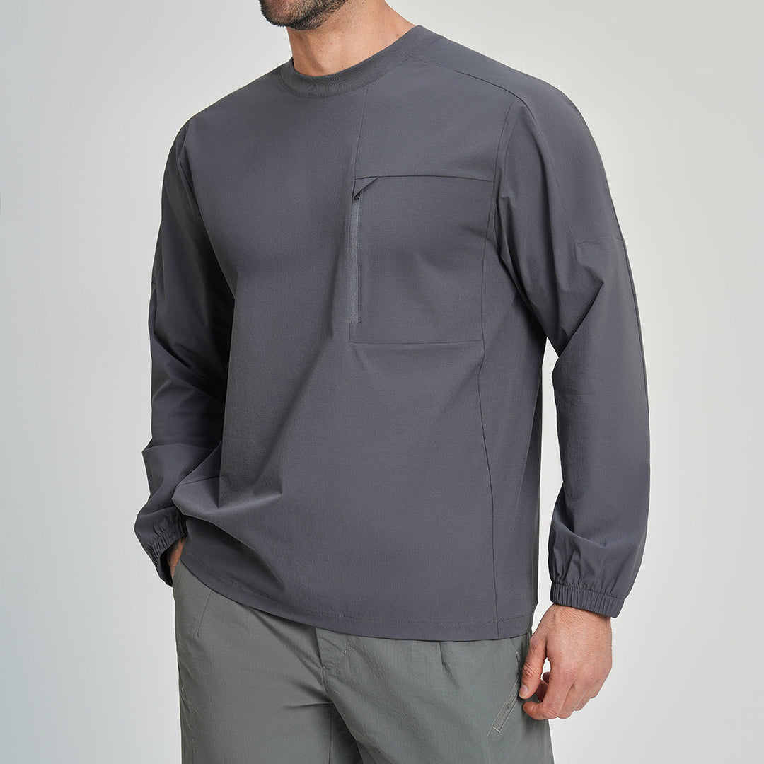 Men's long sleeve activewear fishing shirt in light green, ideal for hiking, fishing & outdoor protection.