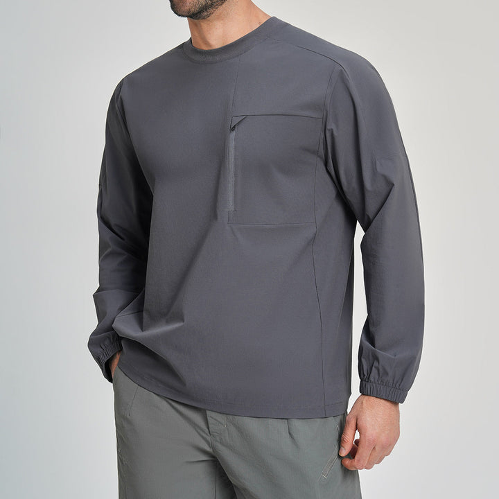 Men's long sleeve activewear fishing shirt in light green, ideal for hiking, fishing & outdoor protection.