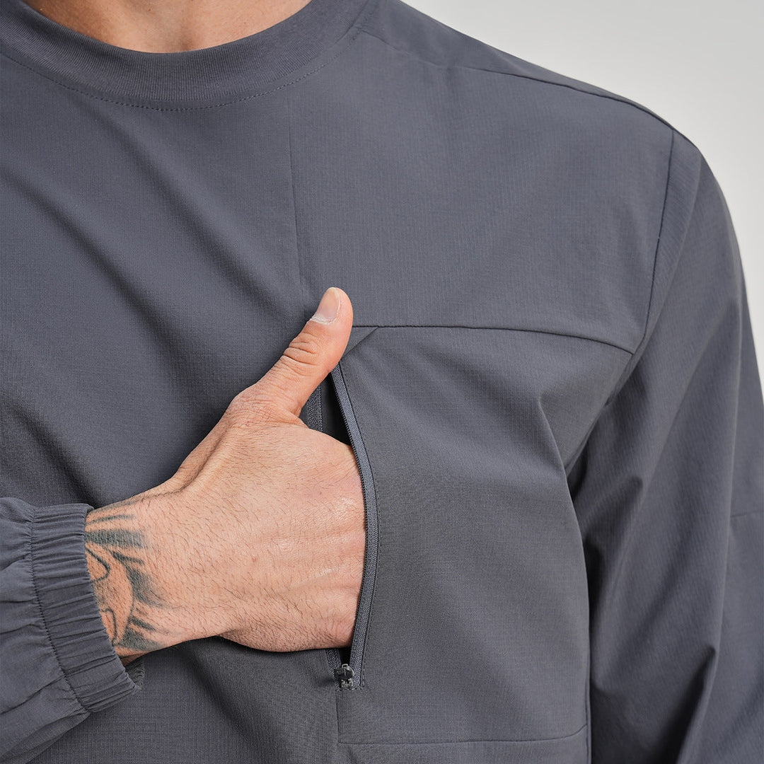 Comfortable men's long sleeve fishing shirt, light green, designed for all-day outdoor protection & active use.