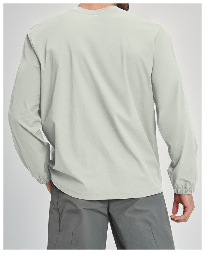 Men's black long sleeve fishing shirt, sporty activewear with crew neck, perfect for outdoor hiking & fishing.