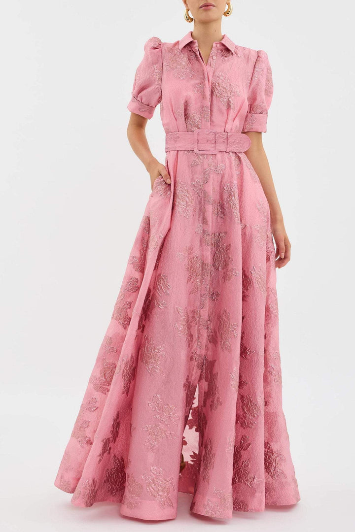 Women's Retro Pink Lapel High Waist Dress