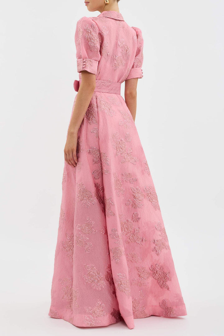 Women's Retro Pink Lapel High Waist Dress