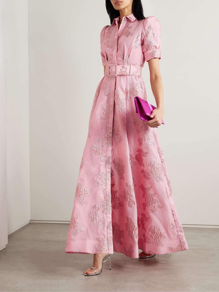 Women's Retro Pink Lapel High Waist Dress