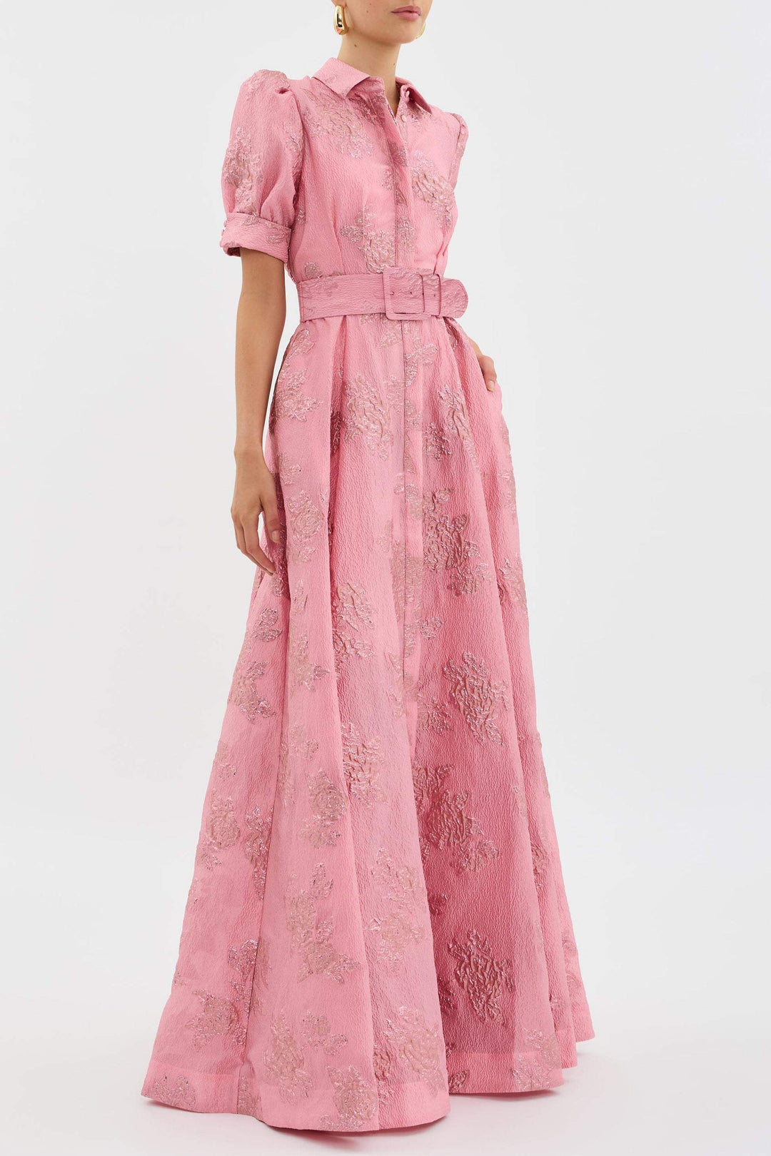 Women's Retro Pink Lapel High Waist Dress