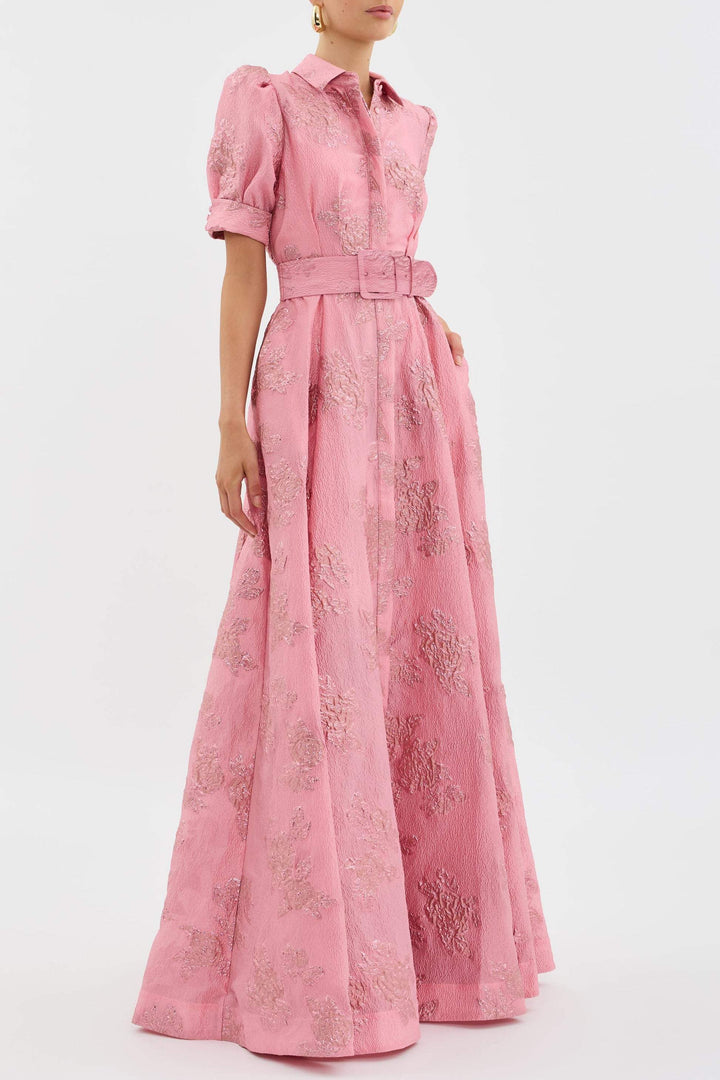 Women's Retro Pink Lapel High Waist Dress
