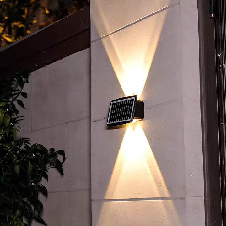 Nvroome outdoor solar wall sconce, energy-efficient LED light for home security and beautiful exterior lighting.