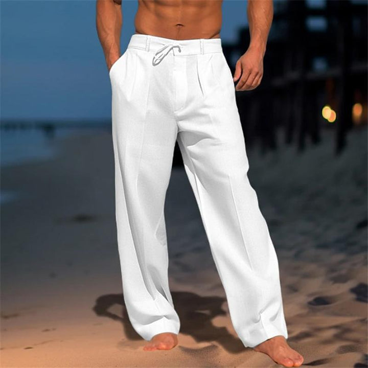 Stylish men's white wide leg pants, perfect for comfortable summer fashion & versatile casual wear.