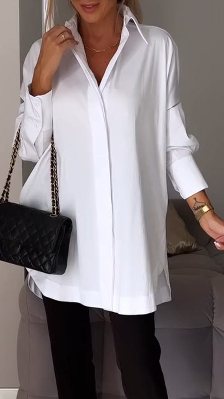 Elegant women's sophisticated lapel shirt, versatile long-sleeve blouse for any setting.