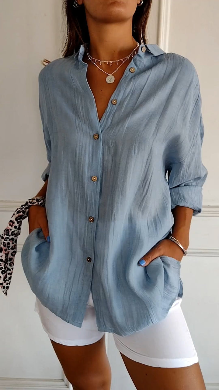 Women's Relaxed Fit Linen Button-Up Shirt