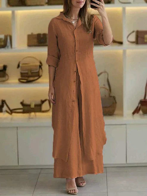 Women's Linen Shirt & Wide Leg Trouser Set
