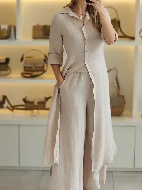 Women's Linen Shirt & Wide Leg Trouser Set