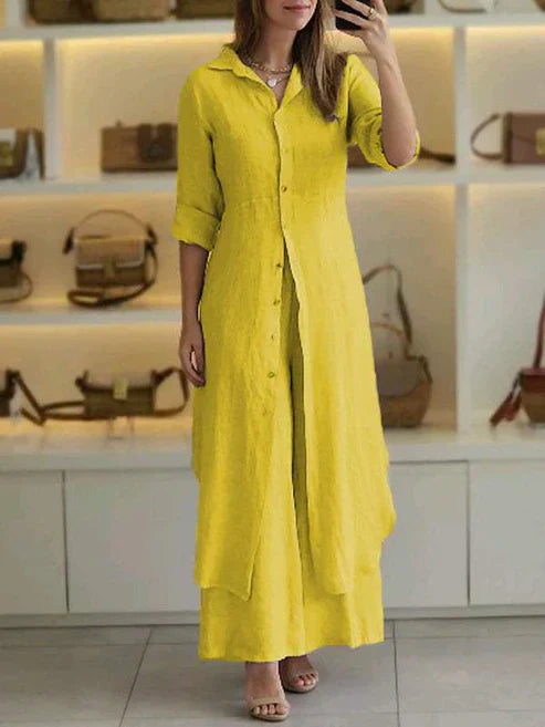 Women's Linen Shirt & Wide Leg Trouser Set