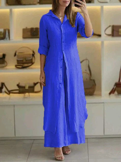 Women's Linen Shirt & Wide Leg Trouser Set