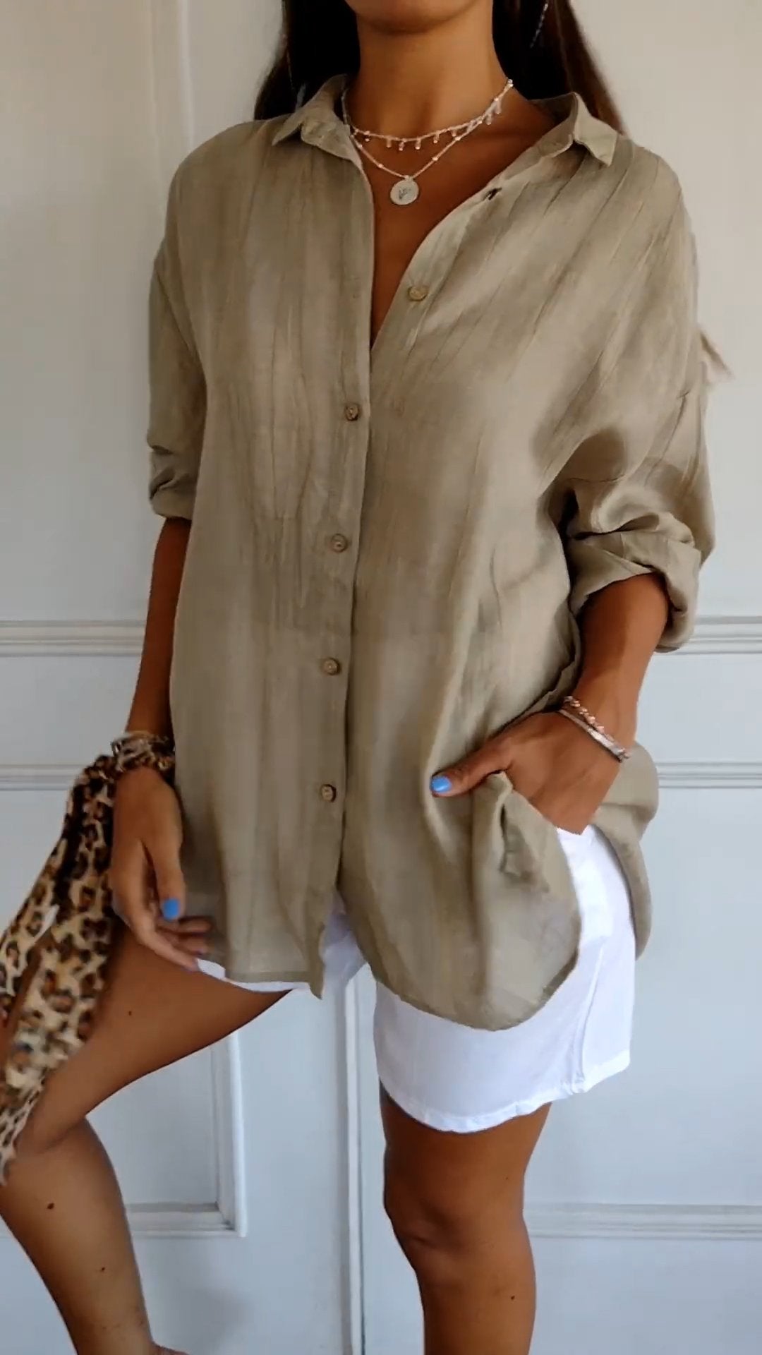 Women's Relaxed Fit Linen Button-Up Shirt